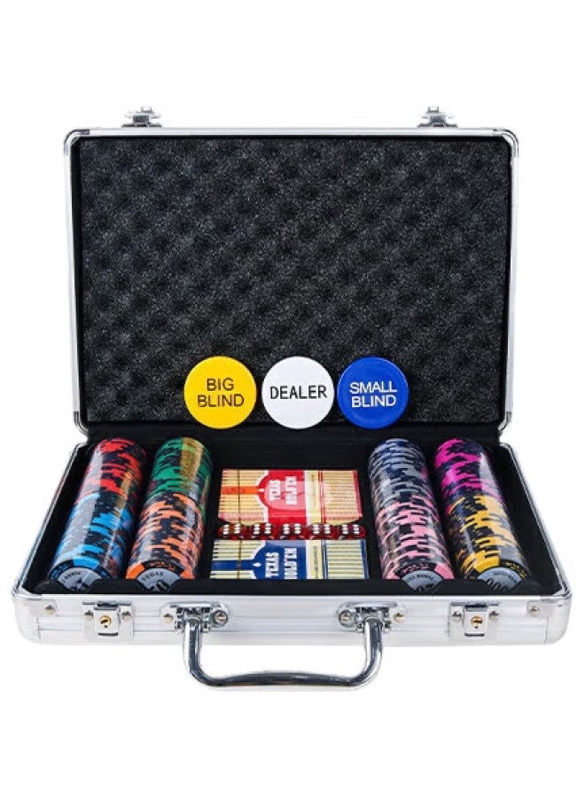 Wonderful Notes Miaoji Chips, Texas Hold'Em Chips, Wheat Spike Chips, Mahjong Tokens, 200 Pieces, Aluminum Box + 2 Decks Of Cards, Mj8328 - Image 1