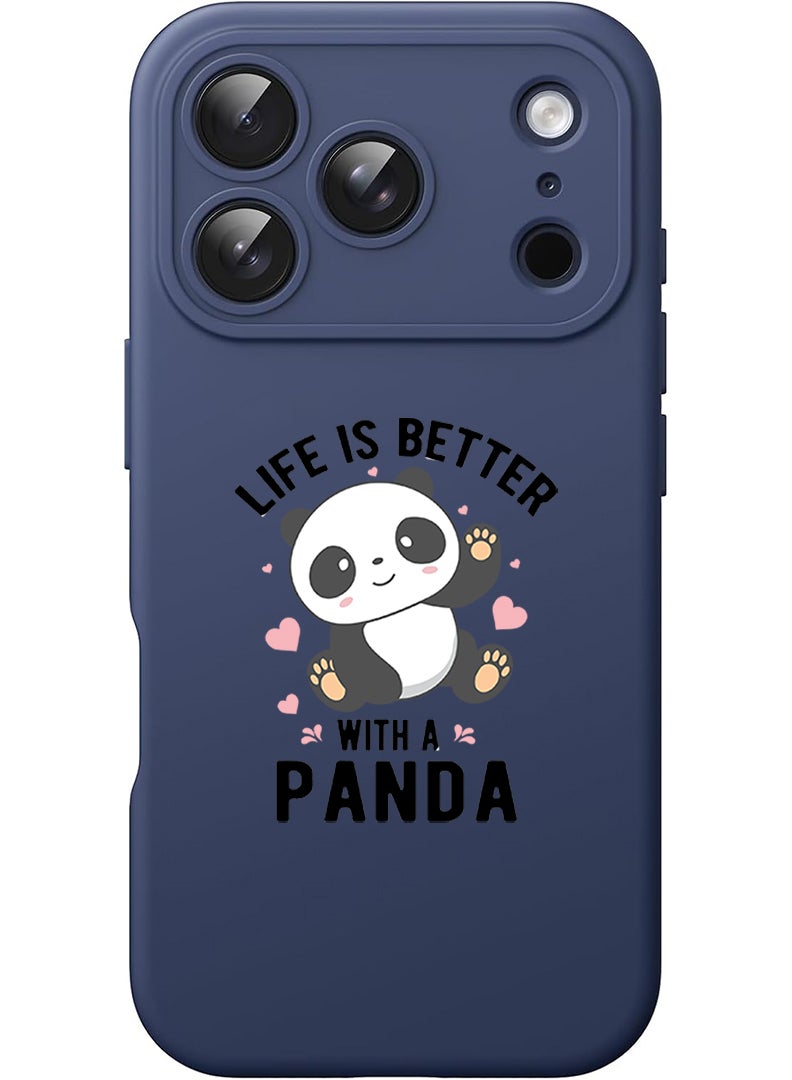 Theodor Protective Slim Fit Case Liquid Silicone Cover with Full Body Protection Anti-Scratch Shockproof Case For Apple iPhone 17 Pro Max (Blue) Life is better with panda black - Image 1
