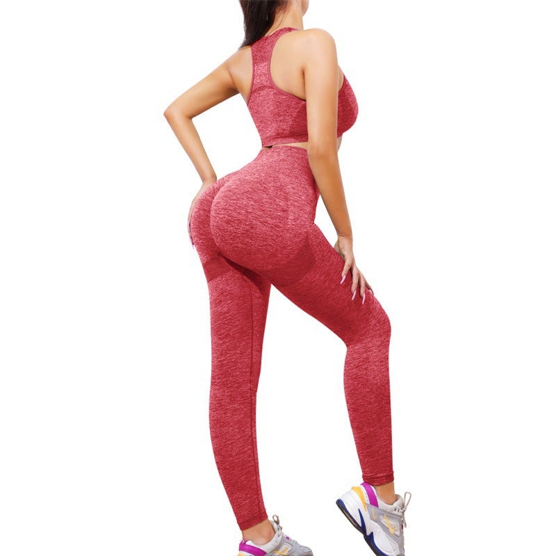 Generic Cross-border Sports Peach Hip Vest Pants Two-piece Fitness Yoga Pants High Waist Breathable Elastic Hip Yoga Clothes Red - Image 1