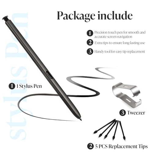 The AutoStory Replacement Stylus Pen/S Pen Compatible with Samsung Galaxy S24 Ultra Without Bluetooth with 5 Extra Tips/Nibs and tweezer (Black) - Image 2