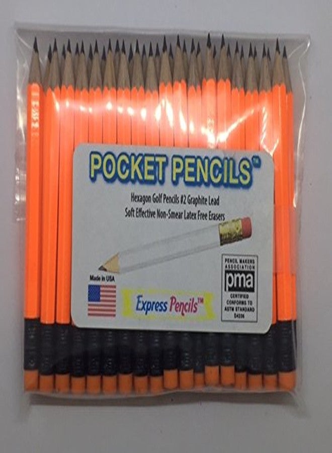 Neon Orange Golf Pencils with Eraser - Half, Classroom, Pew, Short, Mini, Small, Non Toxic - Hexagon, Sharpened, #2 Pencil, Color - Neon Orange, Pkg of 36 Pocket Pencils™