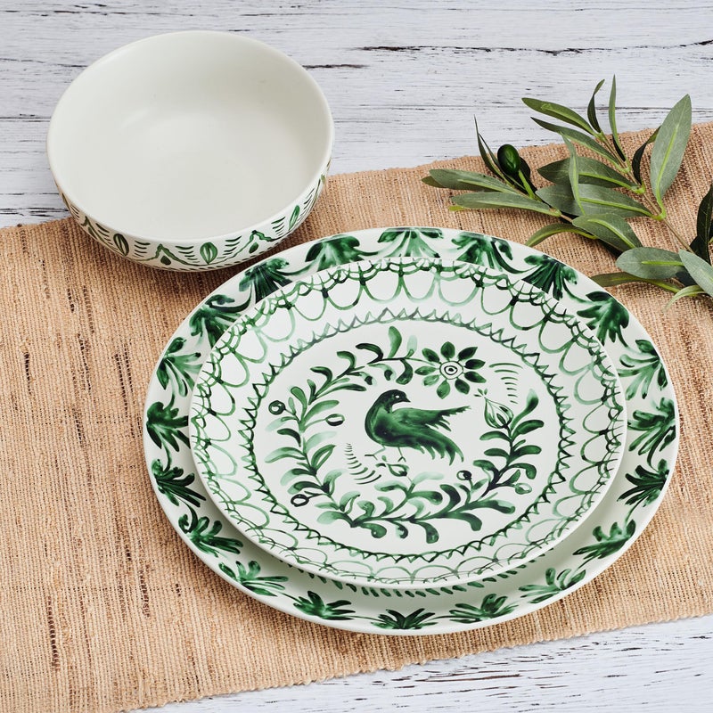Fitz & Floyd Fitz and Floyd Sicily Green 12-Piece Dinnerware Set - Stoneware Plates and Bowls Set for 4, Floral Green and White Dish Set, Microwave and Dishwasher Safe - Image 5