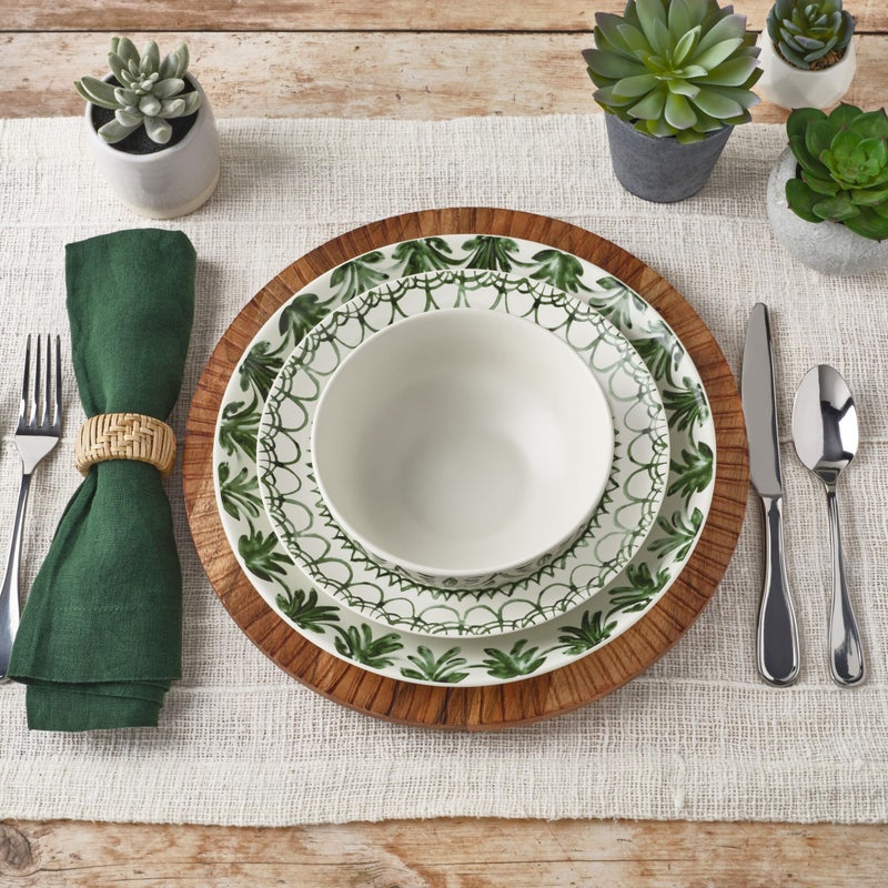 Fitz & Floyd Fitz and Floyd Sicily Green 12-Piece Dinnerware Set - Stoneware Plates and Bowls Set for 4, Floral Green and White Dish Set, Microwave and Dishwasher Safe - Image 4