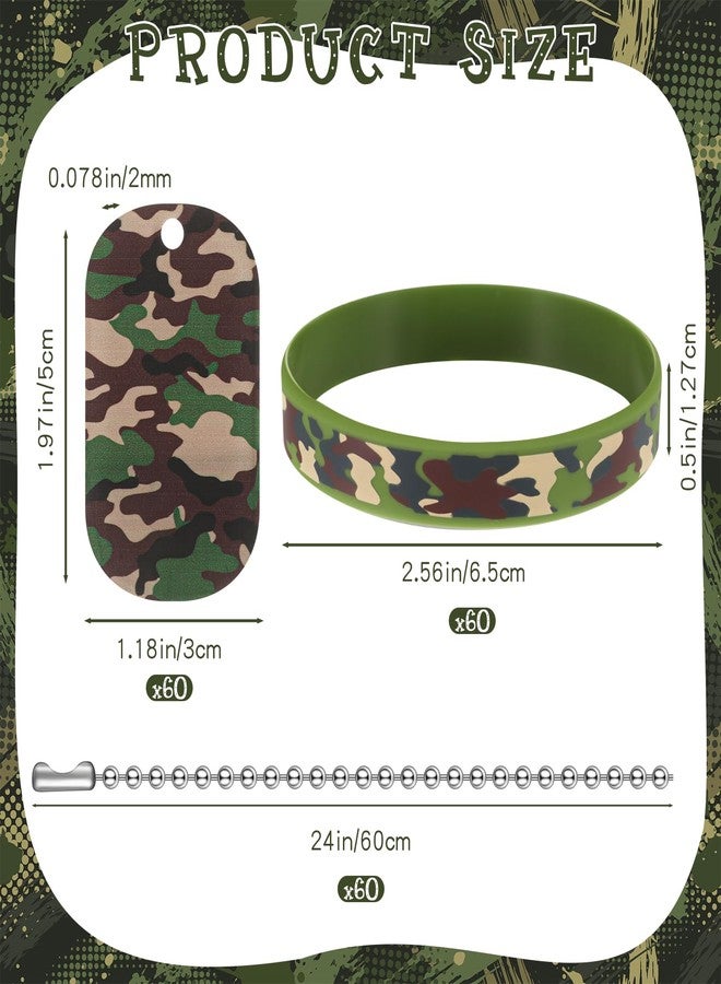 Maitys 90 Pcs Camouflage Military Dog Tags Set Including Military Dog Tags Camouflage Rubber Wristbands Chain for Kids Women Men Gifts Camo Party Favors - Image 2