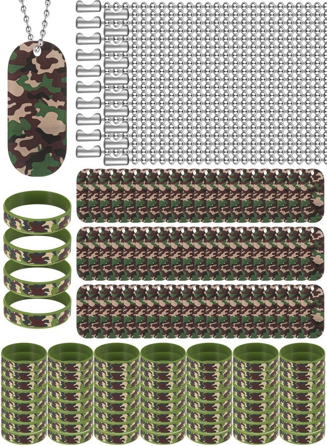 Maitys 90 Pcs Camouflage Military Dog Tags Set Including Military Dog Tags Camouflage Rubber Wristbands Chain for Kids Women Men Gifts Camo Party Favors - Image 1