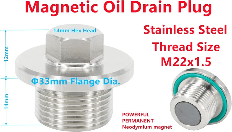 Dsnaduo Stainless Steel Magnetic Engine Oil Drain Plug M22x1.5 - Image 2