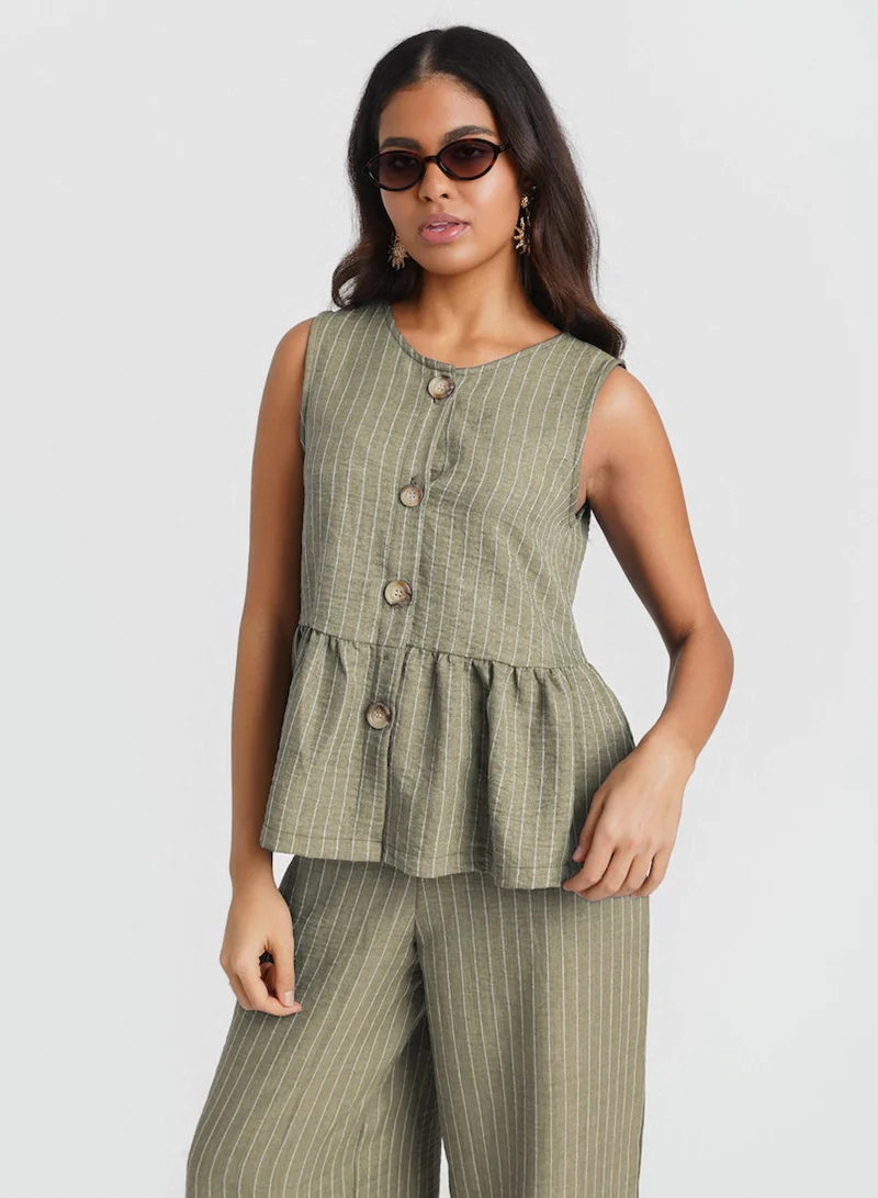 نيدز نو ليبل Khaki Stripe Peplum Co-ord Top