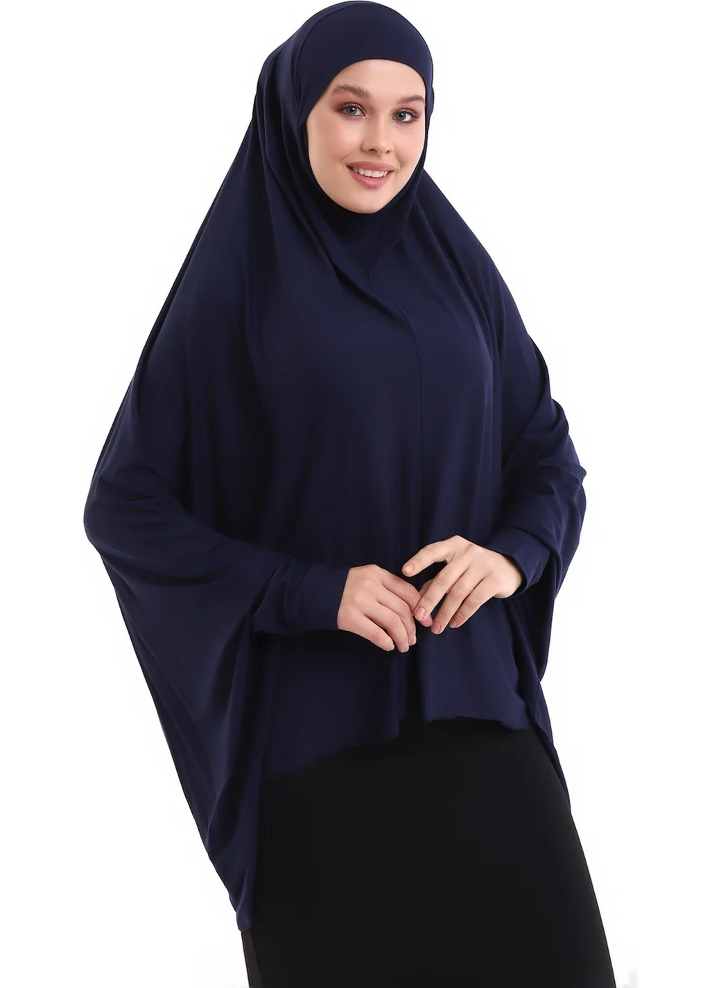 İhvan Online Ihvan Online Navy Blue Ready Practical Sultanbash Hijab Sleeve Combed Cotton Souffle Scarf Hijab