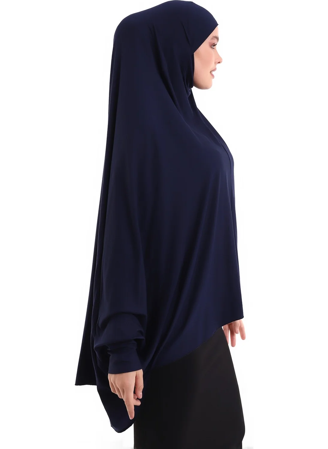 İhvan Online Ihvan Online Navy Blue Ready Practical Sultanbash Hijab Sleeve Combed Cotton Souffle Scarf Hijab