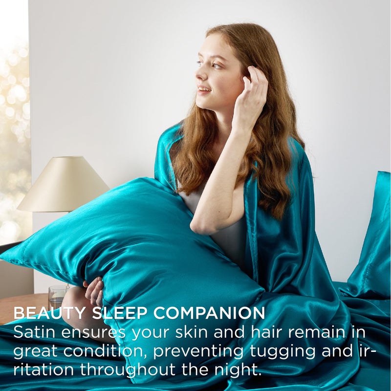 Bedsure Satin Sheets - Full Sheet Set  4 Pcs Full Bed Sheets  Similar to Silk Sheets  Bed Sheets Full Size for Hair and Skin  Gifts for Women (Teal  Full) - Image 4