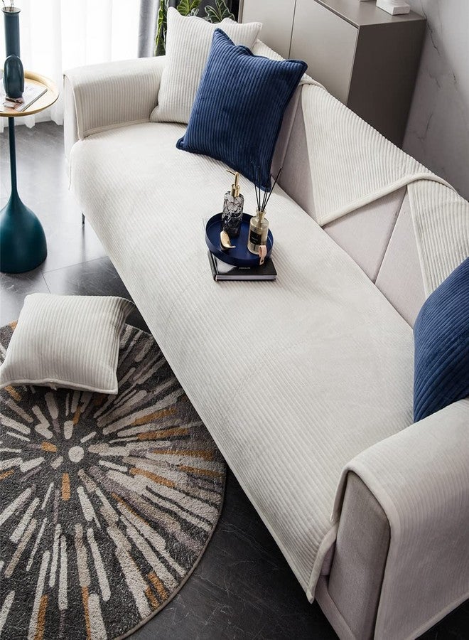 vctops Velvet Plush Sectional Couch Covers Super Soft Solid Sofa Cover Striped Non Slip Sofa Slipcovers Luxury Thick Furniture Protector for Dogs Cats Pet (Cream Stripe,28"x28") - Image 5