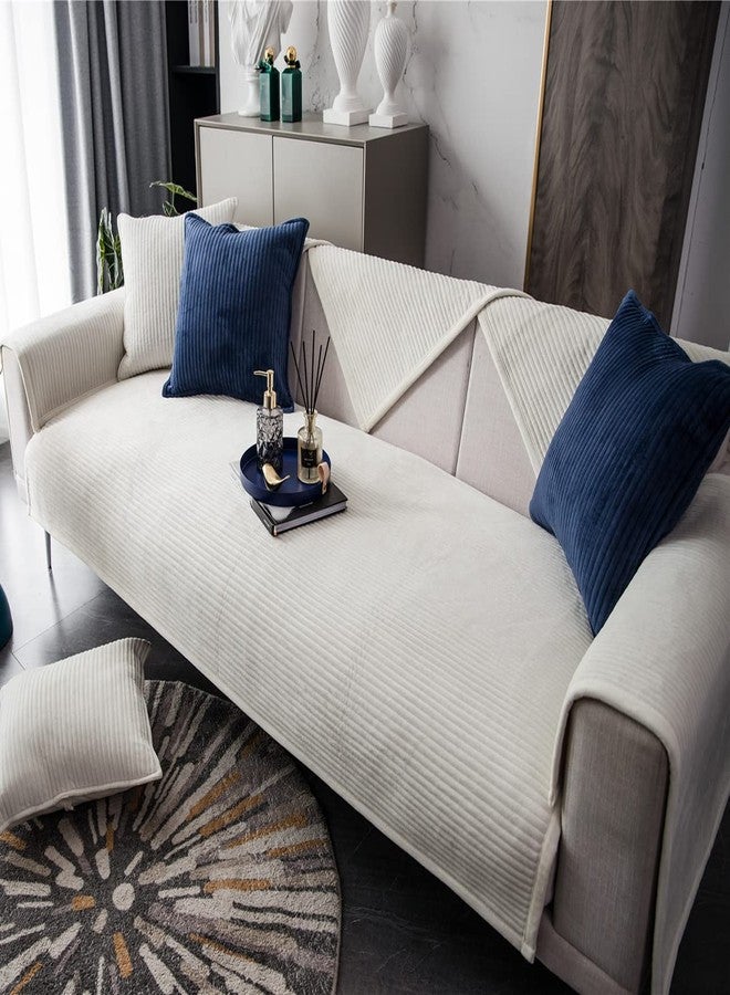 vctops Velvet Plush Sectional Couch Covers Super Soft Solid Sofa Cover Striped Non Slip Sofa Slipcovers Luxury Thick Furniture Protector for Dogs Cats Pet (Cream Stripe,28"x28") - Image 4