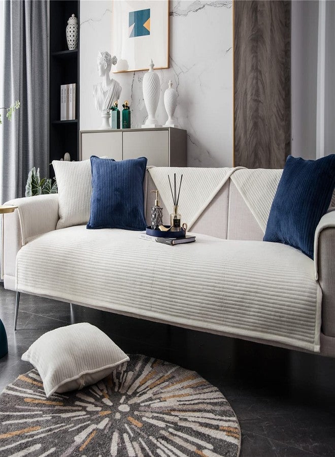 vctops Velvet Plush Sectional Couch Covers Super Soft Solid Sofa Cover Striped Non Slip Sofa Slipcovers Luxury Thick Furniture Protector for Dogs Cats Pet (Cream Stripe,28"x28") - Image 3