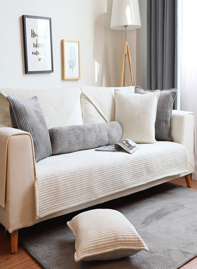 vctops Velvet Plush Sectional Couch Covers Super Soft Solid Sofa Cover Striped Non Slip Sofa Slipcovers Luxury Thick Furniture Protector for Dogs Cats Pet (Cream Stripe,28"x28") - Image 1