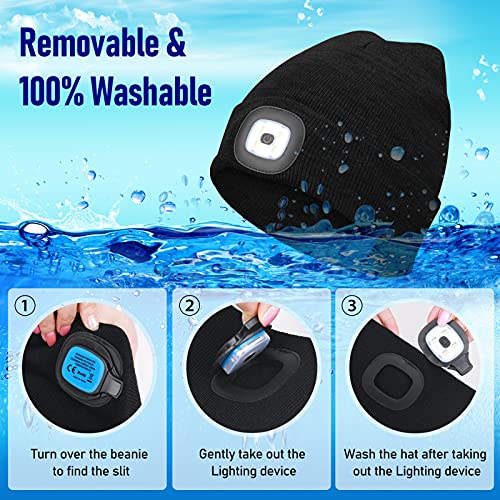Miserwe Beanie Hat with Light Unisex LED Beanie Hat Headlamp Beanie USB Rechargeable Running Hat Alpine Cap Flashlight Beanie Gifts for Dad,Gift for Men and Women - Image 3
