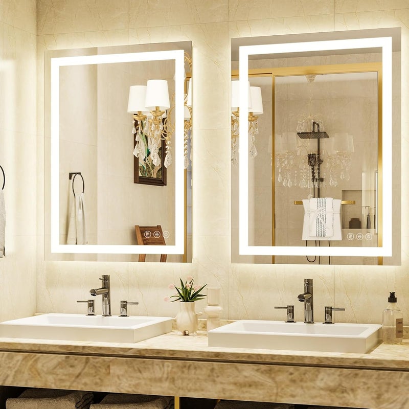 XRAMFY 32'' x 24'' LED Bathroom Mirror with Lights, Wall Mirror with Front and Backlight, 3 Colors Vanity Mirror with Lights, Anti-Fog Wall Mirror for Bathroom - Image 2