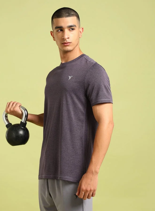 Technosport purple Melange Short Sleeve Slim Fit T-Shirt for Men | Best Price UAE
