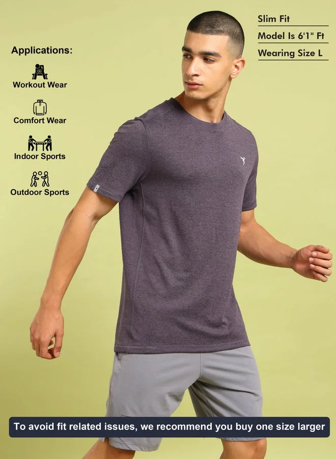 Technosport purple Melange Short Sleeve Slim Fit T-Shirt for Men | Best Price UAE
