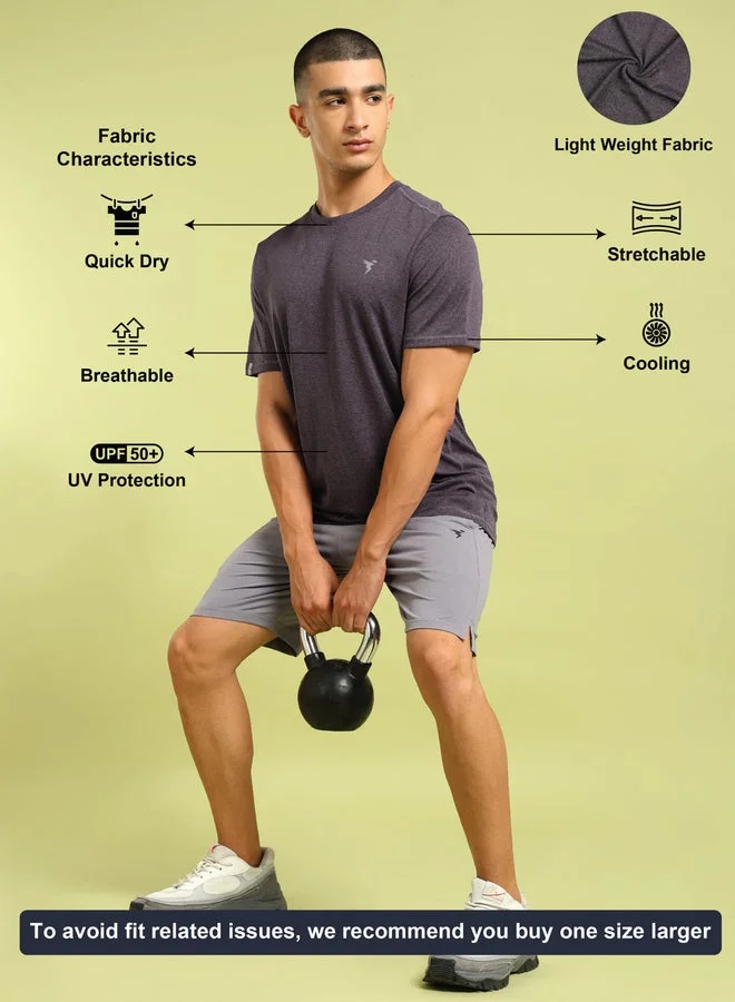 Technosport purple Melange Short Sleeve Slim Fit T-Shirt for Men | Best Price UAE