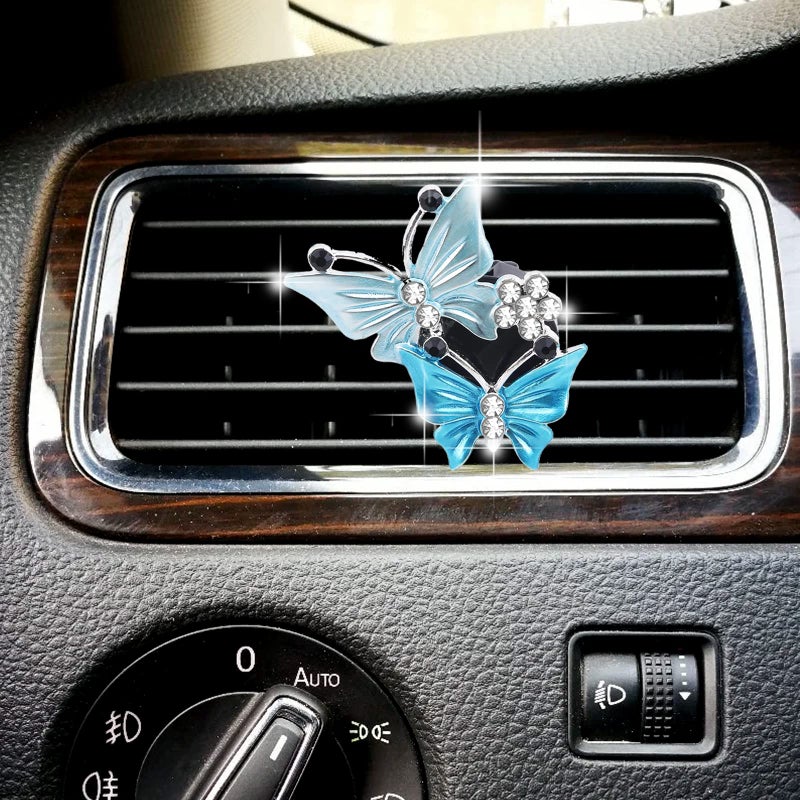 stymart 2Pcs Dual Butterfly Diamond Car Air Fresheners Vent Clips, Cute Dual Butterfly Air Vent Clips, Car Air Conditioning Outlet Clip Decorative Interior Accessories(Blue) - Image 3