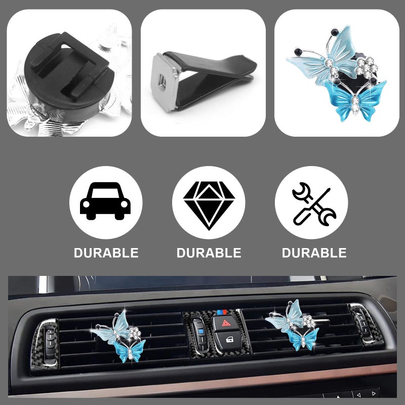 stymart 2Pcs Dual Butterfly Diamond Car Air Fresheners Vent Clips, Cute Dual Butterfly Air Vent Clips, Car Air Conditioning Outlet Clip Decorative Interior Accessories(Blue) - Image 4