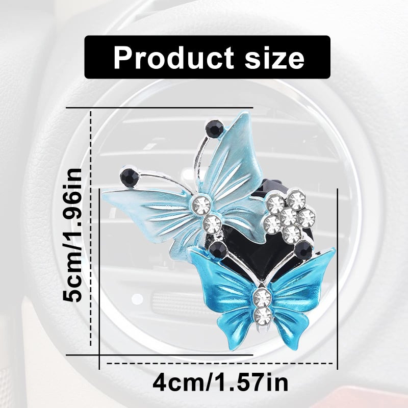 stymart 2Pcs Dual Butterfly Diamond Car Air Fresheners Vent Clips, Cute Dual Butterfly Air Vent Clips, Car Air Conditioning Outlet Clip Decorative Interior Accessories(Blue) - Image 2