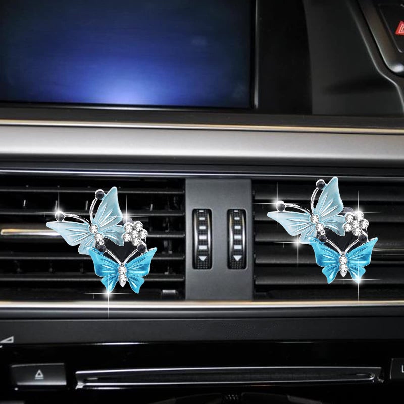 stymart 2Pcs Dual Butterfly Diamond Car Air Fresheners Vent Clips, Cute Dual Butterfly Air Vent Clips, Car Air Conditioning Outlet Clip Decorative Interior Accessories(Blue) - Image 5