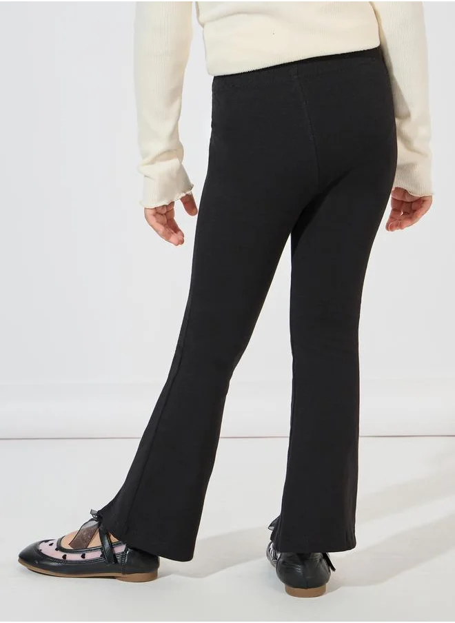 Styli Plain Flared Leggings with Split Hem