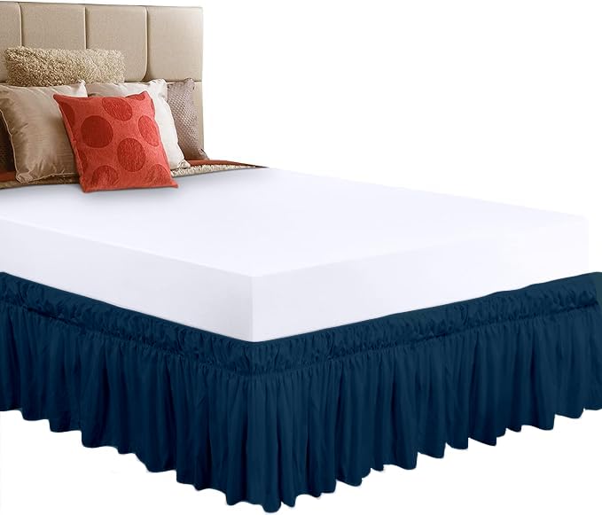PURIST BEDDING Purist Bedding Wrap Around Dust Ruffled Navy Blue Color Bedskirt Microfiber 400 Brushed Easy Fit 12 Inch Drop Length Shrinkage and Fade Resistance Bed Skirt for King Size Bed 72x78 Inch  - Image 1
