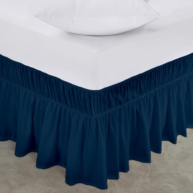 PURIST BEDDING Purist Bedding Wrap Around Dust Ruffled Navy Blue Color Bedskirt Microfiber 400 Brushed Easy Fit 12 Inch Drop Length Shrinkage and Fade Resistance Bed Skirt for King Size Bed 72x78 Inch  - Image 5