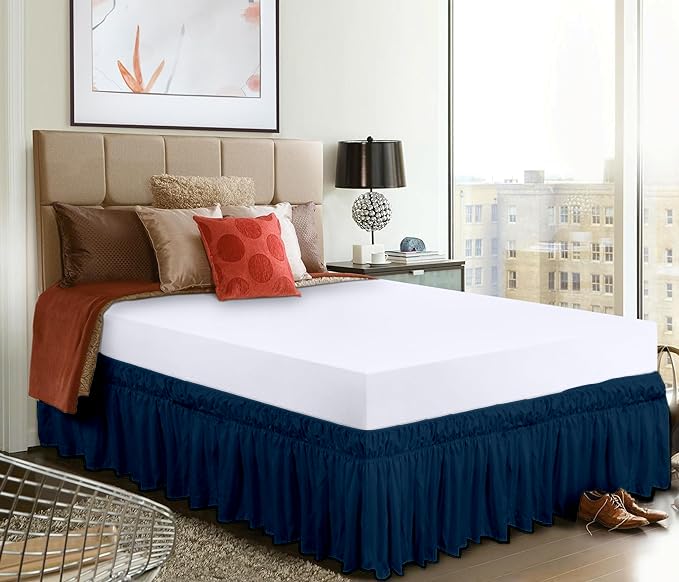 PURIST BEDDING Purist Bedding Wrap Around Dust Ruffled Navy Blue Color Bedskirt Microfiber 400 Brushed Easy Fit 12 Inch Drop Length Shrinkage and Fade Resistance Bed Skirt for King Size Bed 72x78 Inch  - Image 2