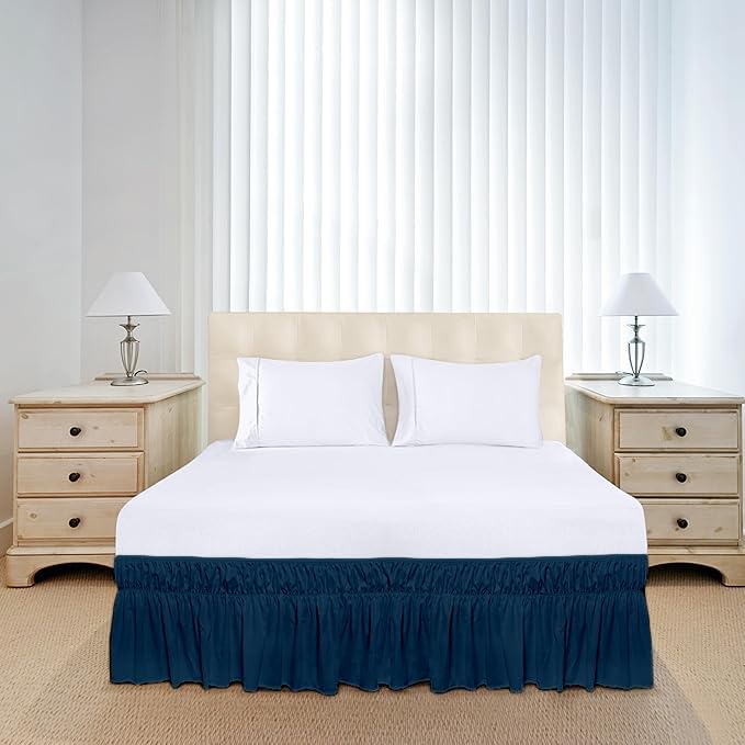 PURIST BEDDING Purist Bedding Wrap Around Dust Ruffled Navy Blue Color Bedskirt Microfiber 400 Brushed Easy Fit 12 Inch Drop Length Shrinkage and Fade Resistance Bed Skirt for King Size Bed 72x78 Inch  - Image 3