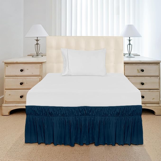 PURIST BEDDING Purist Bedding Wrap Around Dust Ruffled Navy Blue Color Bedskirt Microfiber 400 Brushed Easy Fit 12 Inch Drop Length Shrinkage and Fade Resistance Bed Skirt for King Size Bed 72x78 Inch  - Image 4