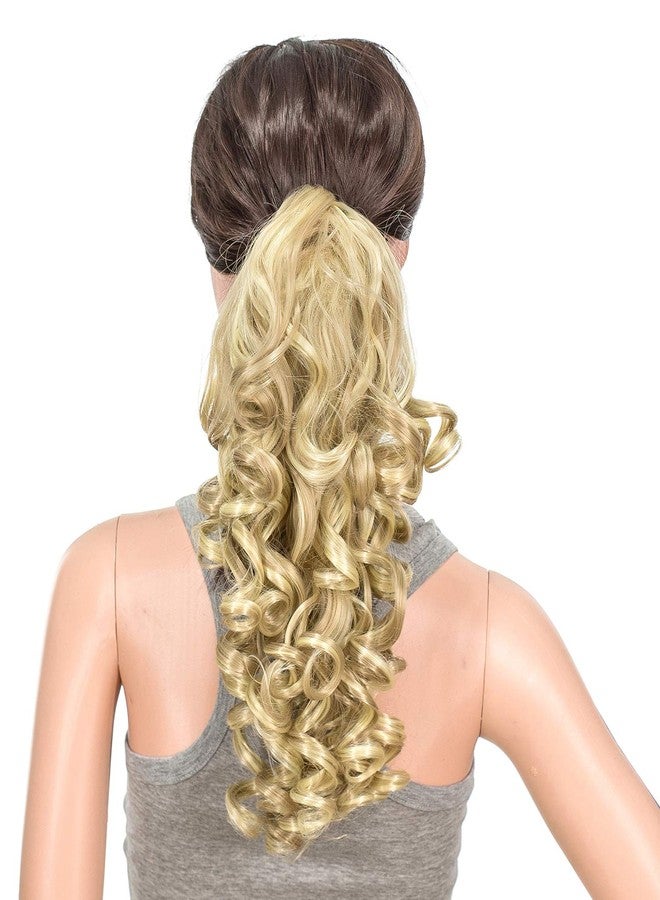 SWACC Short Claw Clip Synthetic Curly Ponytail Hairpiece Extension (12-Inch Dark Honey Blonde/Bleach Blonde Highlights-16H613#) - Image 2