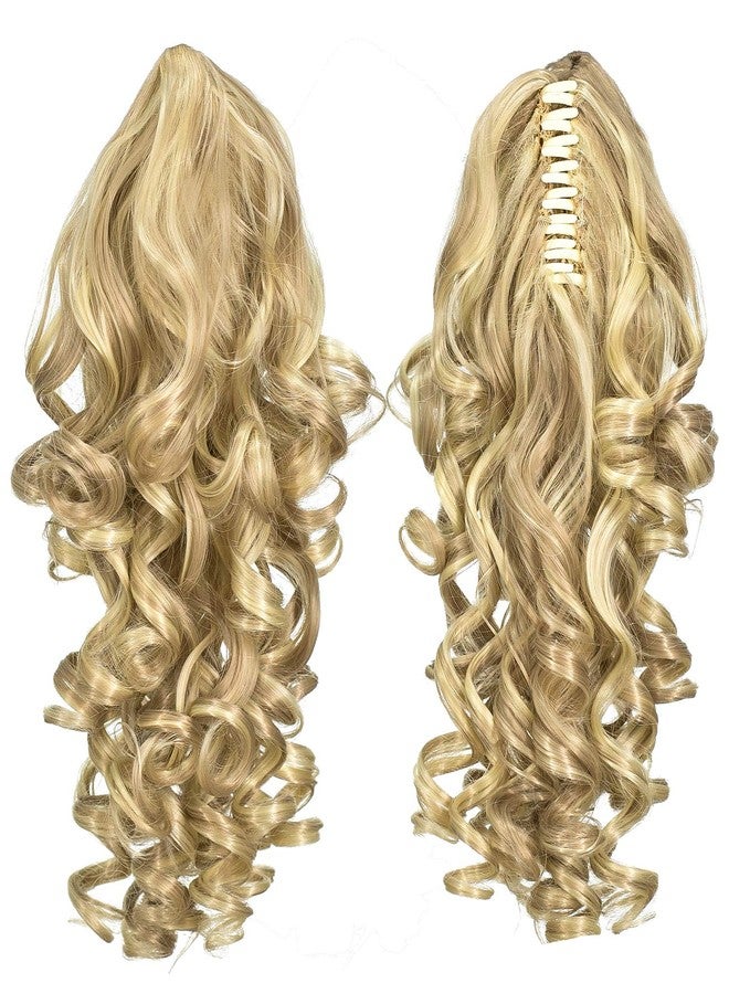 SWACC Short Claw Clip Synthetic Curly Ponytail Hairpiece Extension (12-Inch Dark Honey Blonde/Bleach Blonde Highlights-16H613#) - Image 1