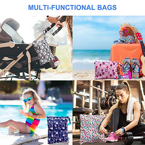 FLOCK THREE 4pcs Waterproof Wet Bag Reusable for Wet Clothes Baby Diapers Stroller Swimsuit Travel Reusable toiletries Pouch Small and Larger Electronics case 4 Pack (Windy Days) - Image 4