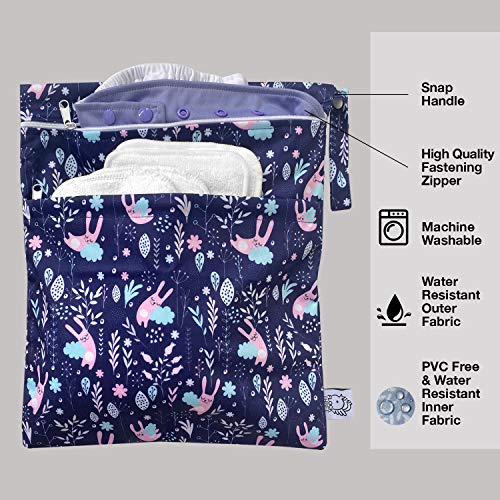FLOCK THREE 4pcs Waterproof Wet Bag Reusable for Wet Clothes Baby Diapers Stroller Swimsuit Travel Reusable toiletries Pouch Small and Larger Electronics case 4 Pack (Windy Days) - Image 3
