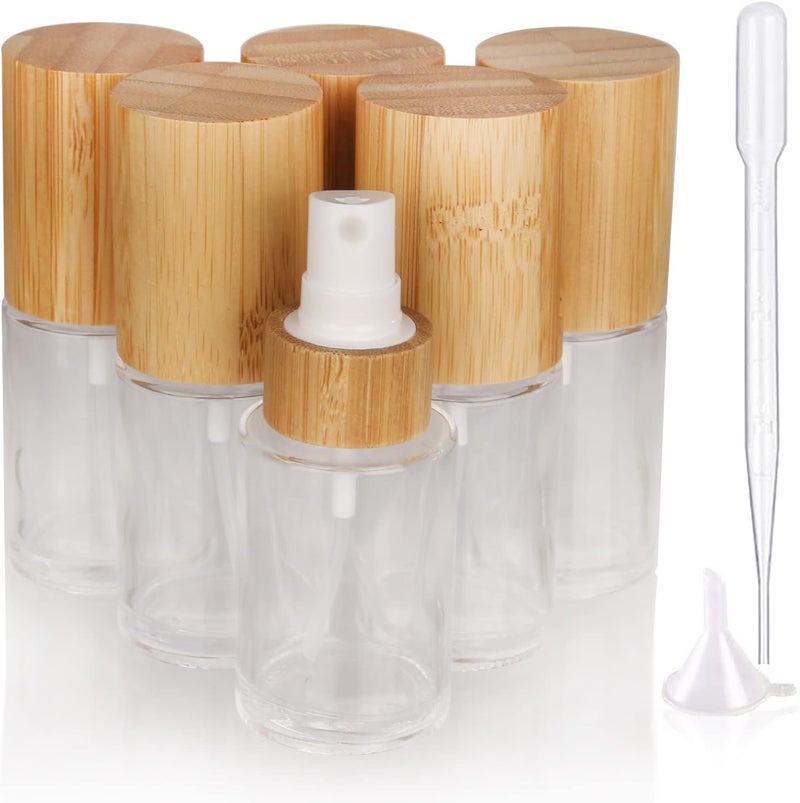 COSIDEA COSIDEA 6 pcs Empty 1oz / 30ml bamboo lid clear glass spray bottle with fine mist despenser head for liquid perfume toiletries, toner bottles
