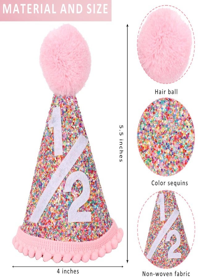 Eoopoon Rainbow Cone Birthday Hat, Glitter Half Birthday Rainbow Hat, Perfect Party Decoration for Boys and Girls, Baby Photo Props(Cone 1/2) - Image 2