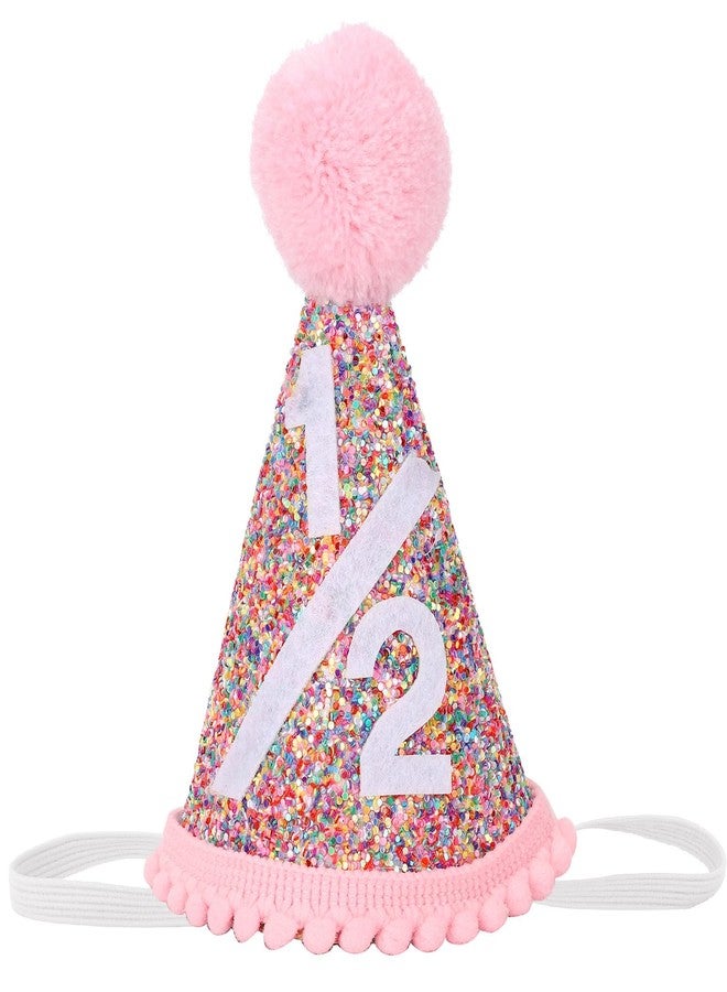 Eoopoon Rainbow Cone Birthday Hat, Glitter Half Birthday Rainbow Hat, Perfect Party Decoration for Boys and Girls, Baby Photo Props(Cone 1/2) - Image 1