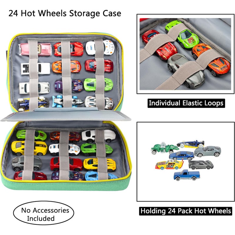 KISLANE 24 Toy Cars Storage for Toy Cars, Storage Case Compatible with 24 Toy Cars, Matchbox Cars, Mini Toys, Toy Cars Storage for Kids, Bag Only (Green) - Image 2
