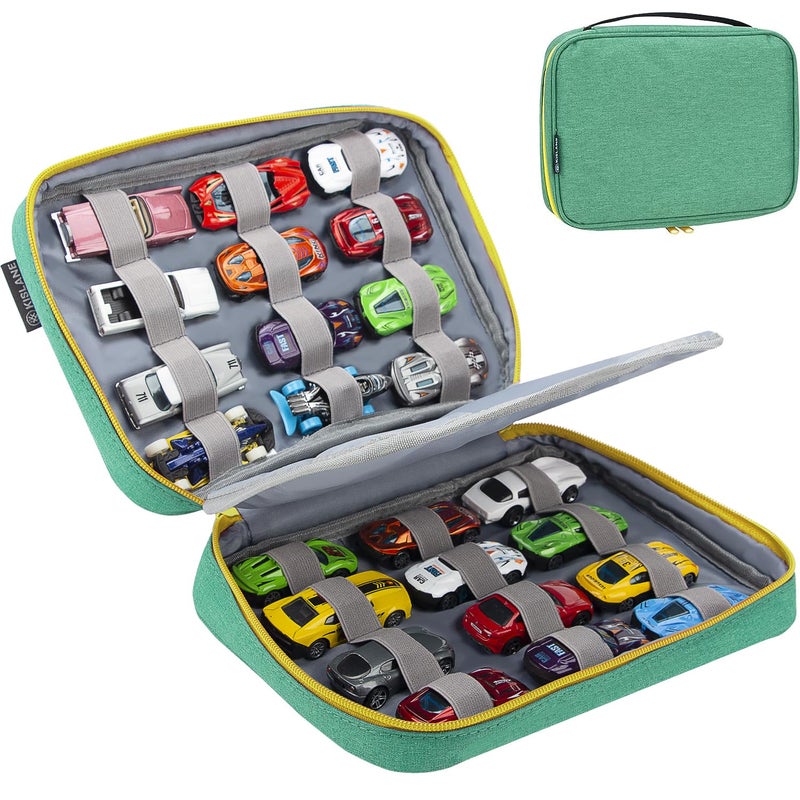 KISLANE 24 Toy Cars Storage for Toy Cars, Storage Case Compatible with 24 Toy Cars, Matchbox Cars, Mini Toys, Toy Cars Storage for Kids, Bag Only (Green) - Image 1