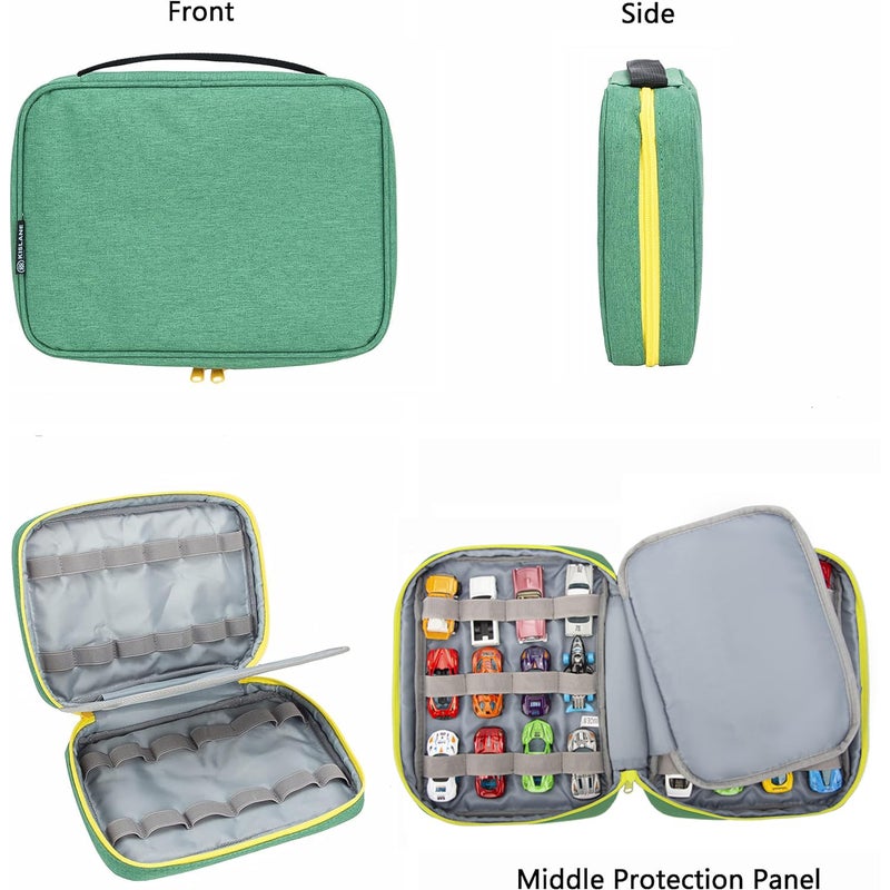 KISLANE 24 Toy Cars Storage for Toy Cars, Storage Case Compatible with 24 Toy Cars, Matchbox Cars, Mini Toys, Toy Cars Storage for Kids, Bag Only (Green) - Image 4