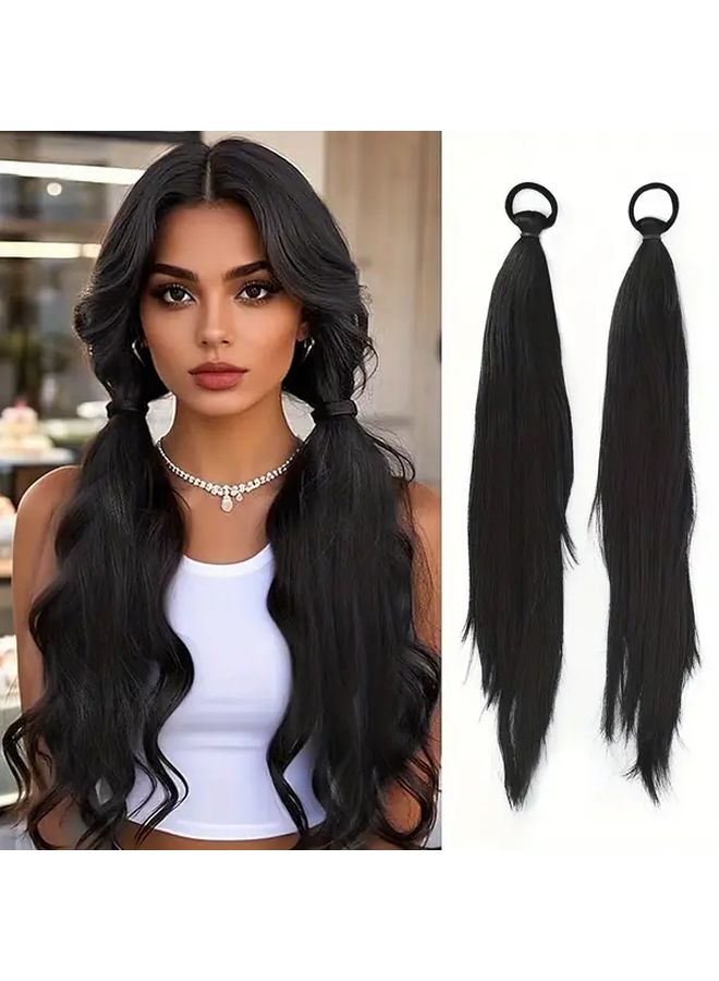Light Brown 16inch Ponytail With Heat Resistant Rubber Bands For Voluminous Curly Wave Look - Image 1