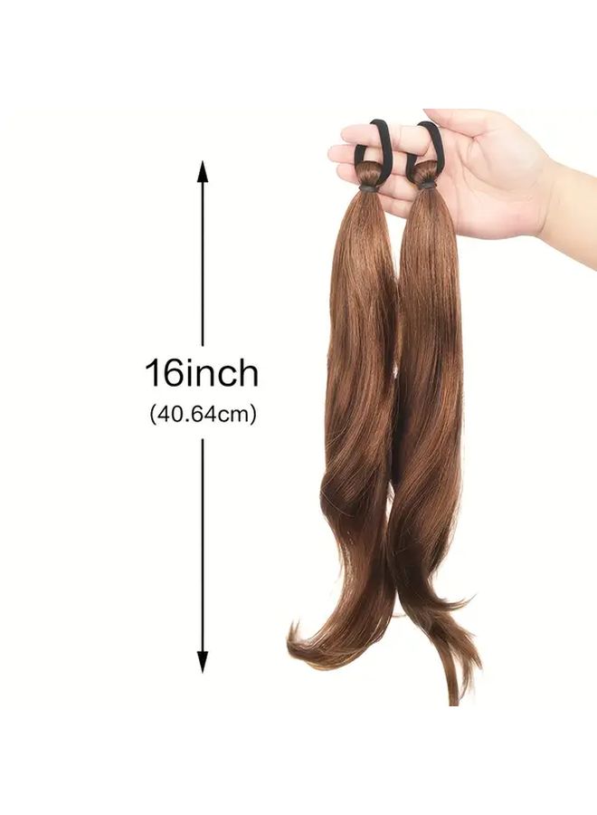 Light Brown 16inch Ponytail With Heat Resistant Rubber Bands For Voluminous Curly Wave Look - Image 4