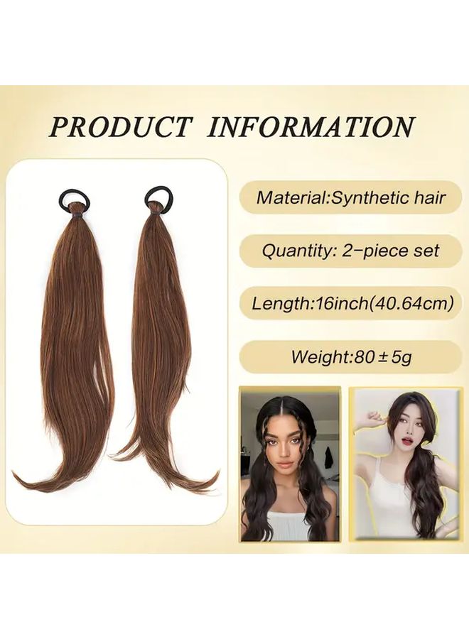 Light Brown 16inch Ponytail With Heat Resistant Rubber Bands For Voluminous Curly Wave Look - Image 5