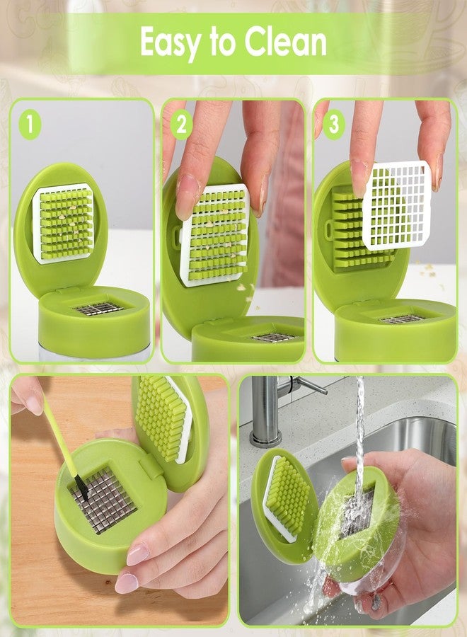 Foyucool Garlic Press Set, 2Pcs Garlic Masher, with Silicone Garlic Peeler and Cleaning Brush, Stainless Steel Blades, Easy to Use, for Grating Garlic, Ginger and Fruit - Image 2