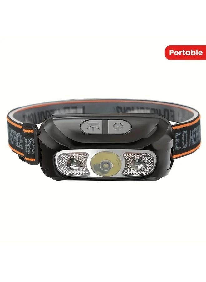 Black Induction LED Headlamp USB Rechargeable Portable ABS Three Modes for Camping Cycling Fishing Running - Image 2