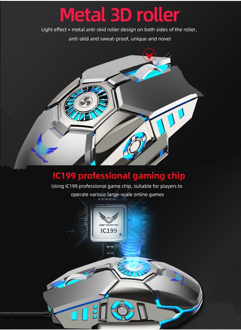 ZERODATE Cooling Fan RGB Gaming Mouse Wired USB 6400DPI Macro Programming 20 Million Clicks 7 Types Of RGB Lighting Computer Mice For Computer PC  - Image 4