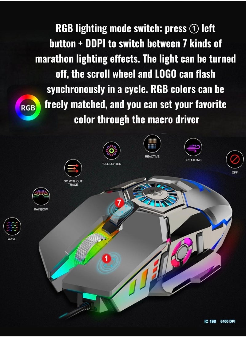 ZERODATE Cooling Fan RGB Gaming Mouse Wired USB 6400DPI Macro Programming 20 Million Clicks 7 Types Of RGB Lighting Computer Mice For Computer PC  - Image 3
